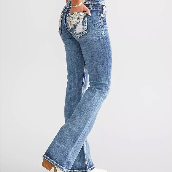 Miss Me Distressed Low Rise Boot Stretch Slim Fit Jeans w/Embellishments 29/30 - Picture 4 of 16